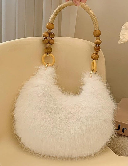 Winter Solid Soft Fluffy Underarm Handbag