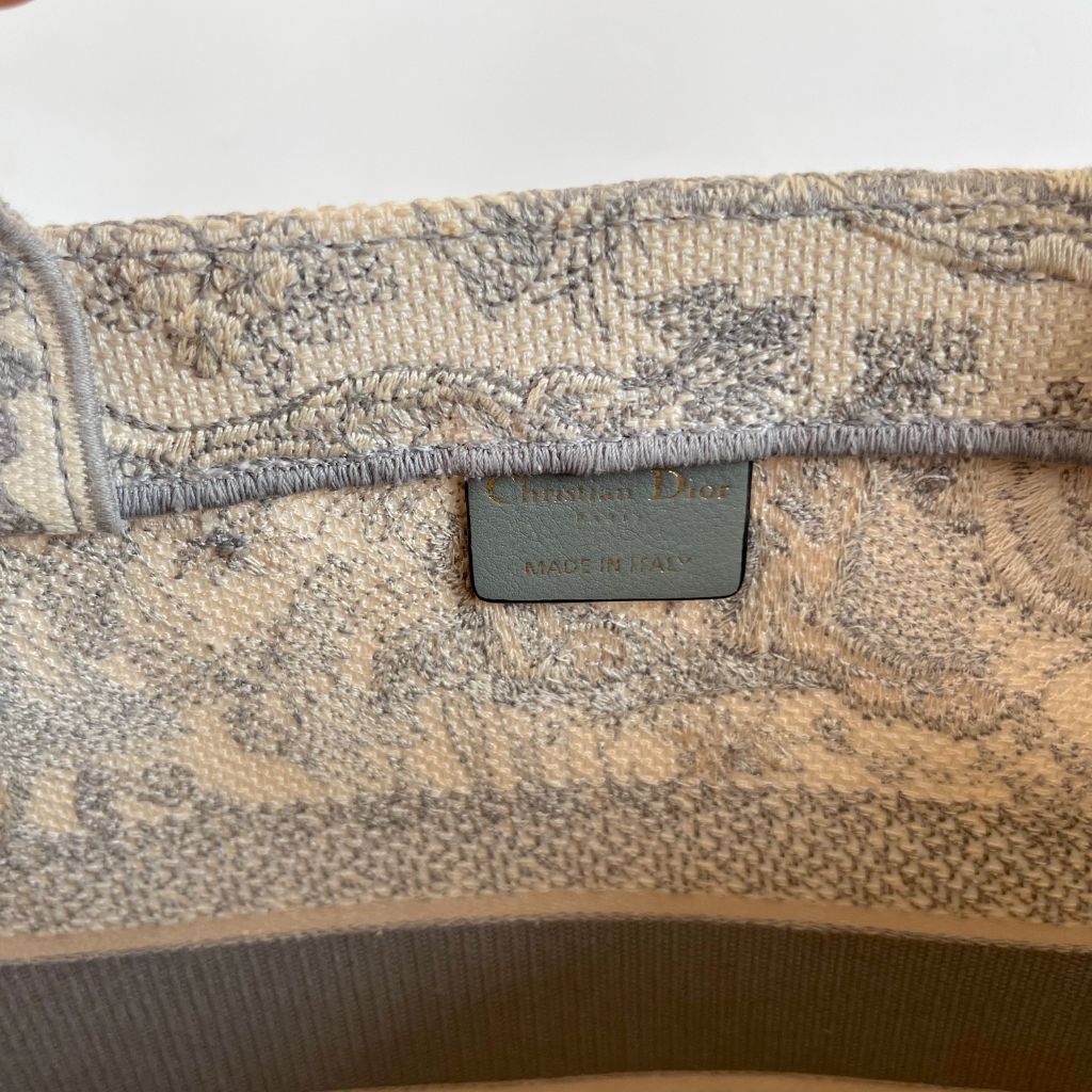 Dior Grey/White Embroidered Canvas Medium Book Tote