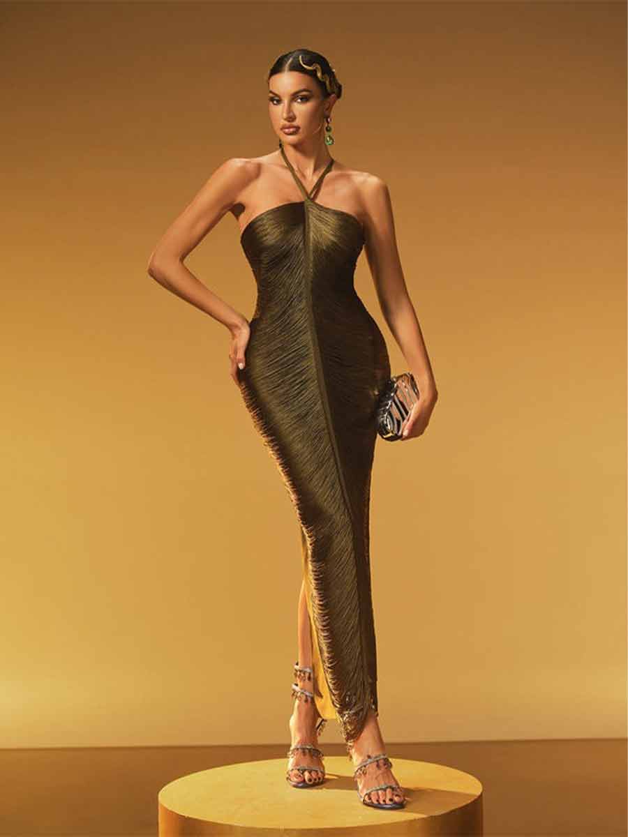 Harper Halterneck Fringe Maxi Dress