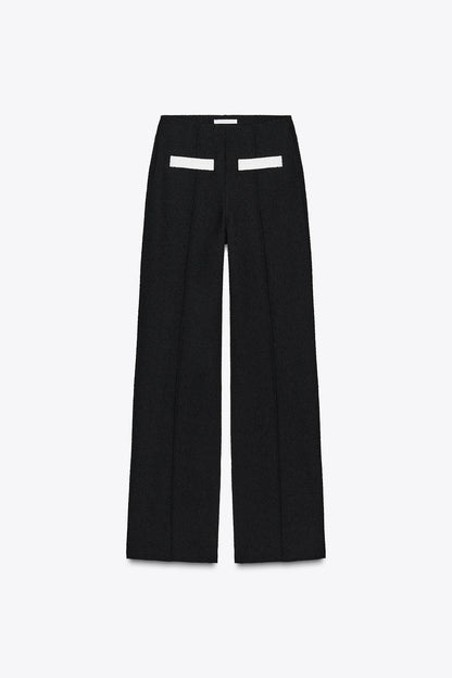Fashion Contrast Color Knitted Stretch High Waist Casual Straight Pants