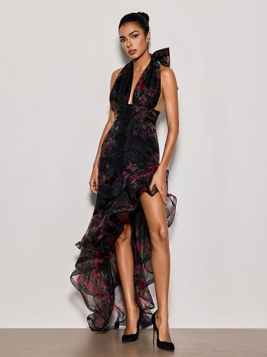 Stella Halterneck Floral Ruffle Maxi Dress
