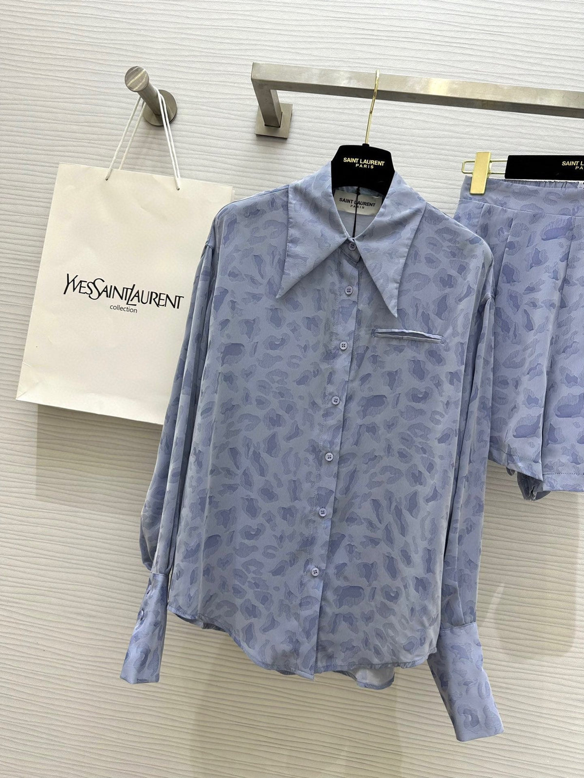 YSL 25 Leopard Print Set Pastel Blue Tencel Cotton