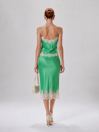 Emmeline Lace and Satin Panel Midi Set