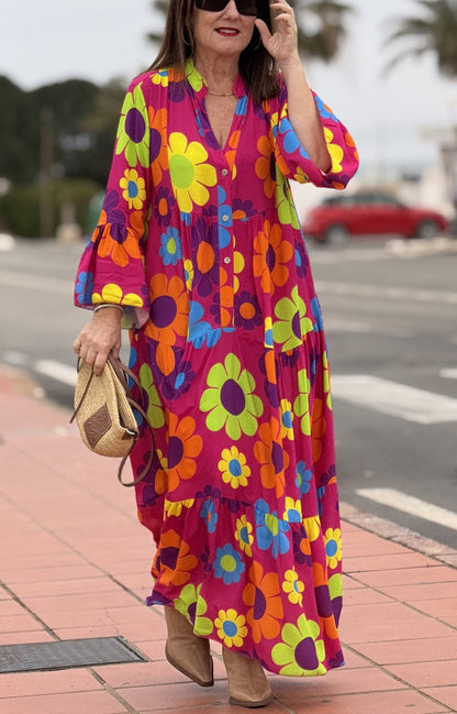 Pink babydoll dress with daisy print