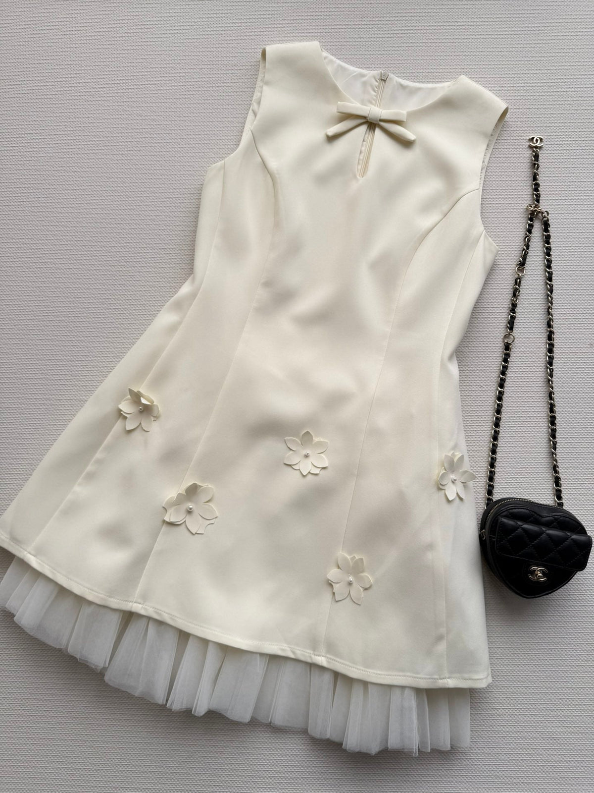 CC Bow-Tie Sleeveless Dress Light Cream Polyester 352970