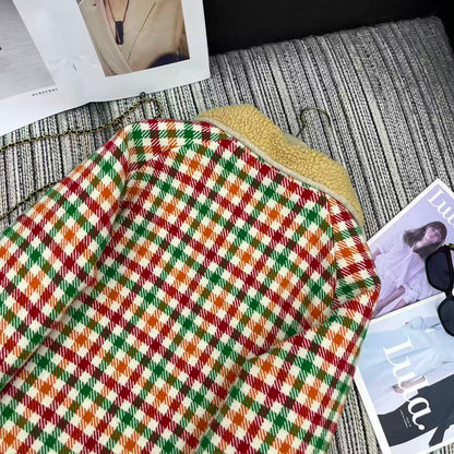 Miu Miu 25 Plaid Shearling Collar Coat Multicolor 302150