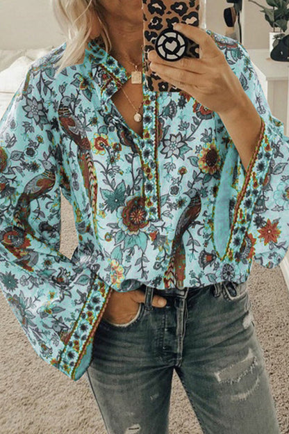Peacock Loose Shirt Button Long Sleeve Shirt