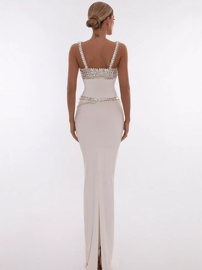 Alma Strappy Rhinestone Mermaid Maxi Dress