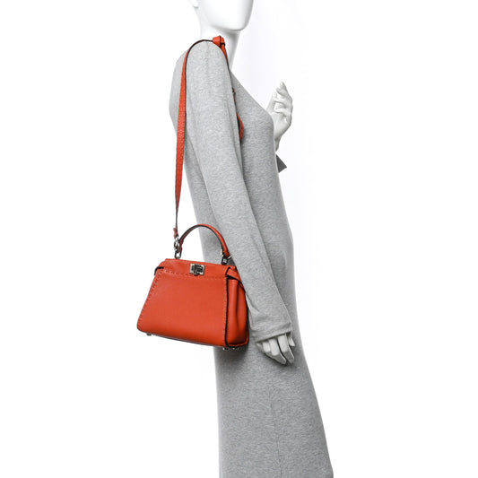 Cuoio Romano Selleria Mini Peekaboo Iconic Satchel Dark Orange