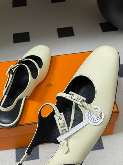 Hermes 26S Mila Open-Heel Sandals White in Calfskin 594348