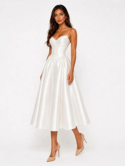 Lily Pearl Glow Corset Midi Dress