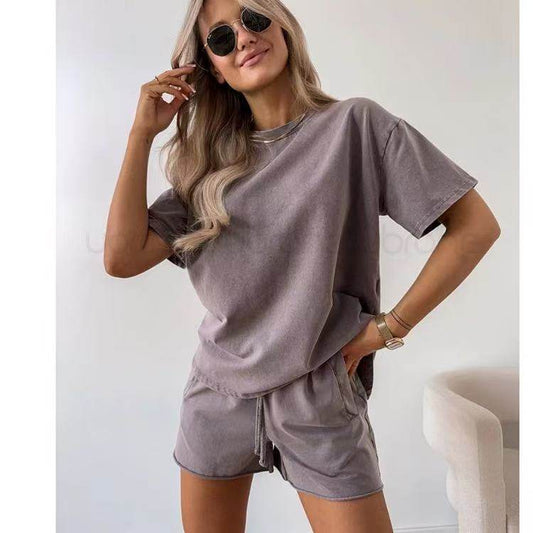 Solid Color Casual Shorts Set For Women