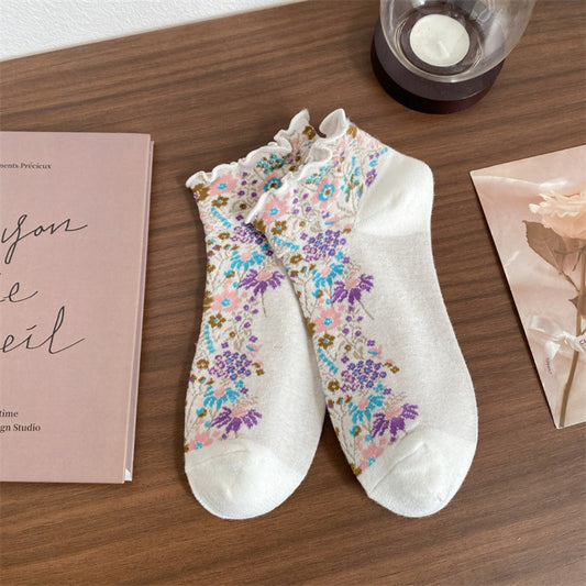 Rufia - Floral Ruffle Trim Ankle Socks