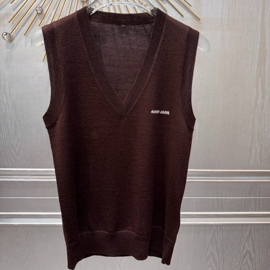 Miumiu 2026 Knit Vest Coffee Brown Wool