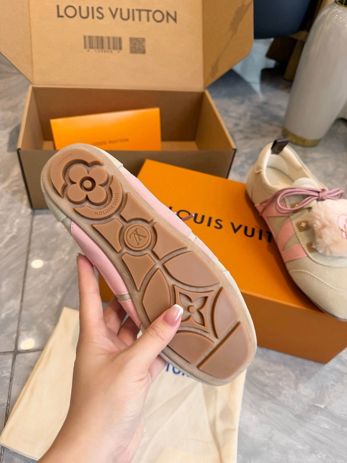 LV Sneakerina Light Khaki Pink Suede Fur 579934