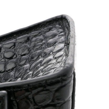 Shiny Calfskin Monochrome Crocodile Embossed Hourglass Top Handle Bag XS Black