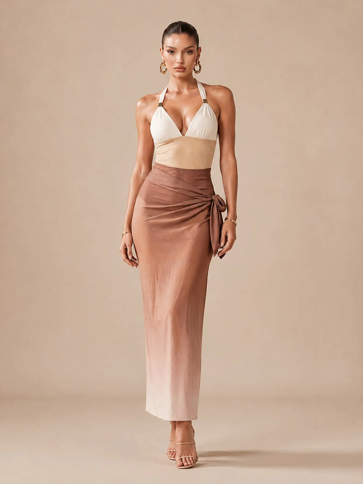Riley White and Brown Color-Block Swimsuit Set