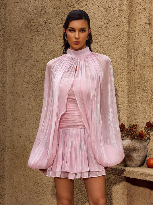 Bellamy Balloon Sleeve Ruched Ruffle Mini Dress