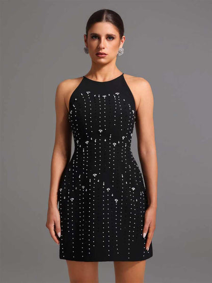 Carina Round Neck Sleeveless Diamond Mini Dress