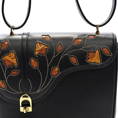 Honey Calfskin Lizard Equestrian Bag Black