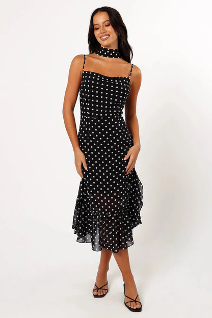 Francesca Midi Dress - Black Polka Dot
