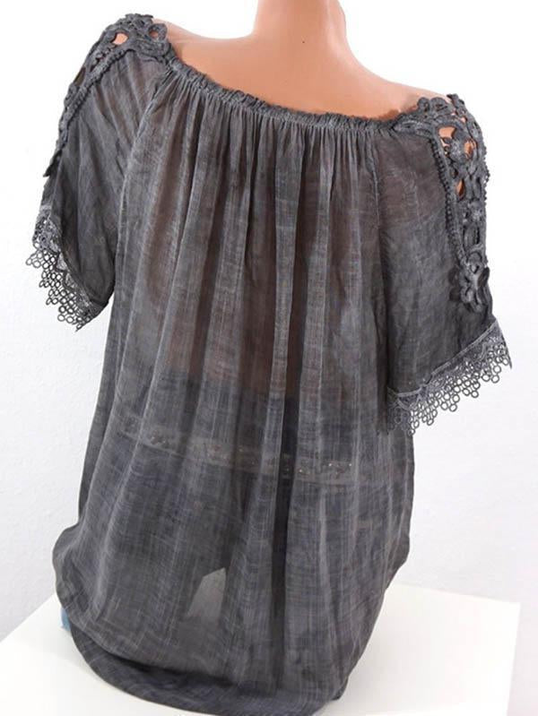 Solid Color Off Shoulder Ruffle Short Sleeve Blouse Tops
