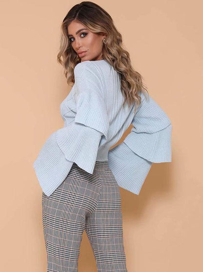 Flared Sleeve Knit Loose Tops Sweater