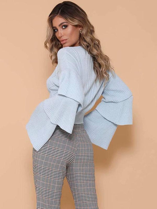 Flared Sleeve Knit Loose Tops Sweater