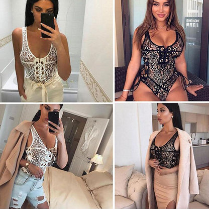 New Arrival Lace Perspective Strap V-Neck Bikini 6-Color Swimwear