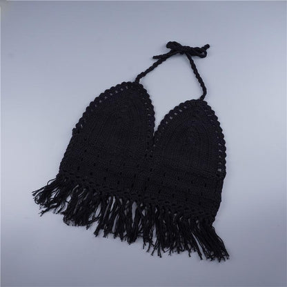 Sexy Halter Knit Tassel Bohemia Beach Tops