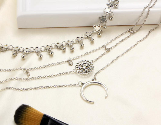 Retro Exaggerated Crystal Alloy Plate Moon Multi-Tiered Chest Clavicle Necklace Necklace