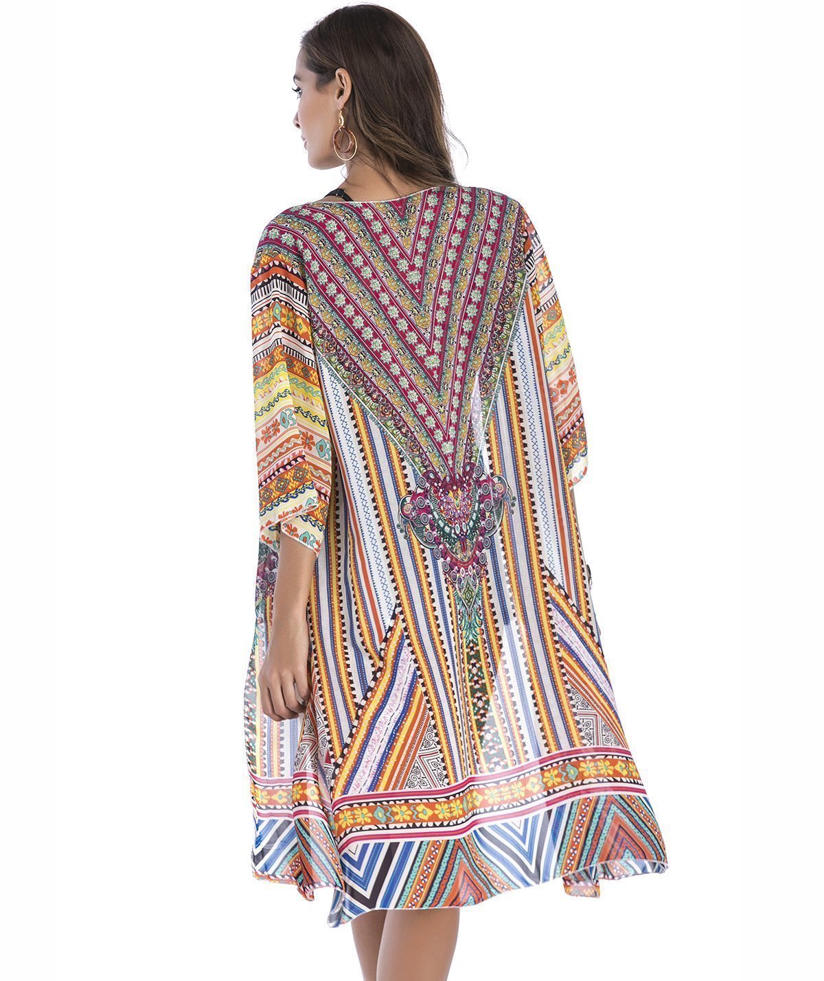 4 Pattern Beach Bikini Outer Cover Chiffon Print Middle Sleeve Shirt Boho Style