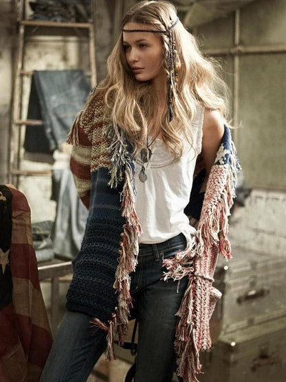 Knit Tassel Long Sleeve Cardigan Tops