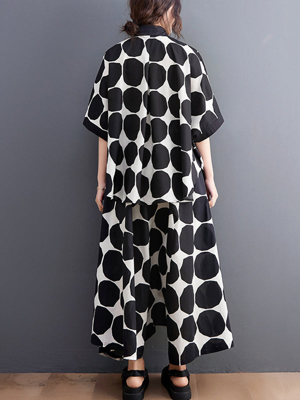 Original Loose Polka-Dot Blouse&Harem Pants 2 Pieces Set