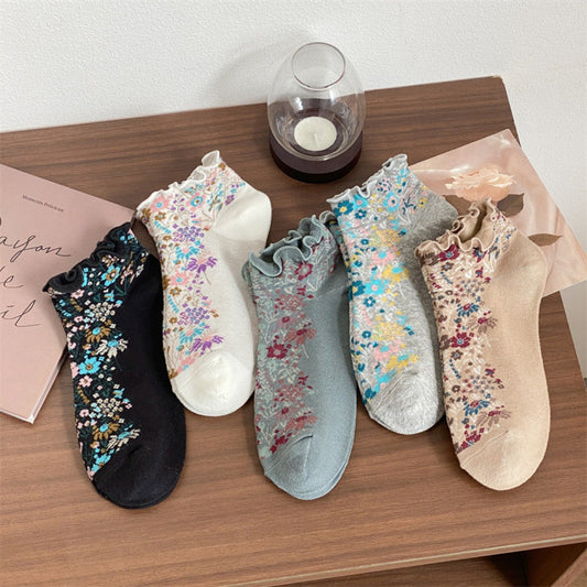 Rufia - Floral Ruffle Trim Ankle Socks