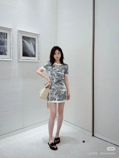 DIOR 25S SHORT-SLEEVE PATTERNED KNIT TOP 701