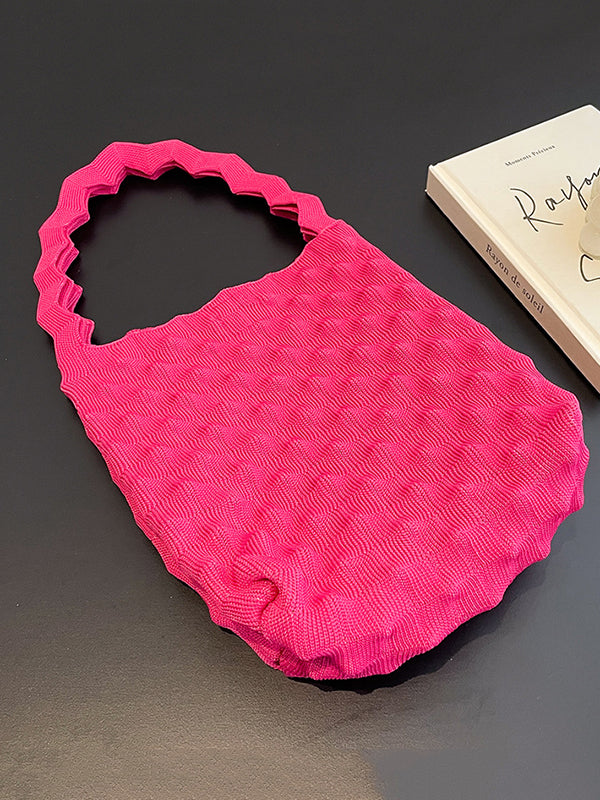 Solid Color Split-Joint Woven Handbag