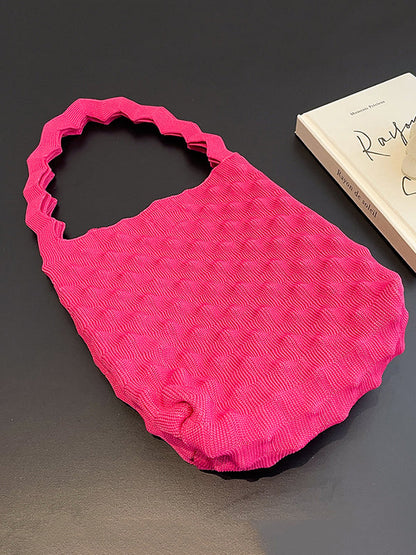 Solid Color Split-Joint Woven Handbag