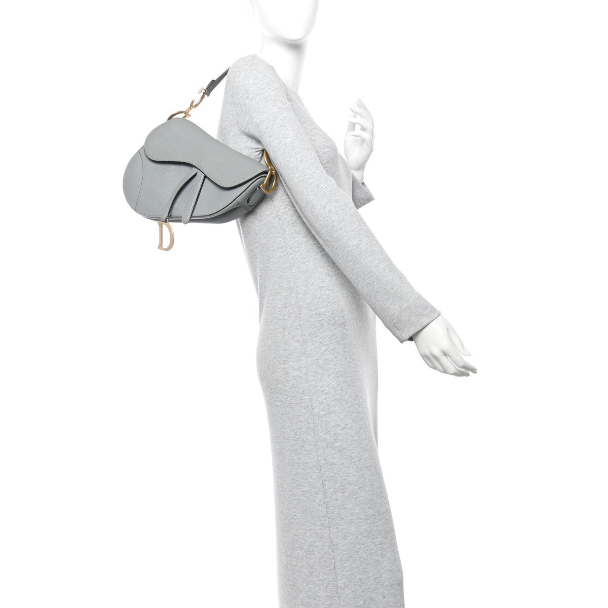 Grained Calfskin Saddle Bag Grey Stone