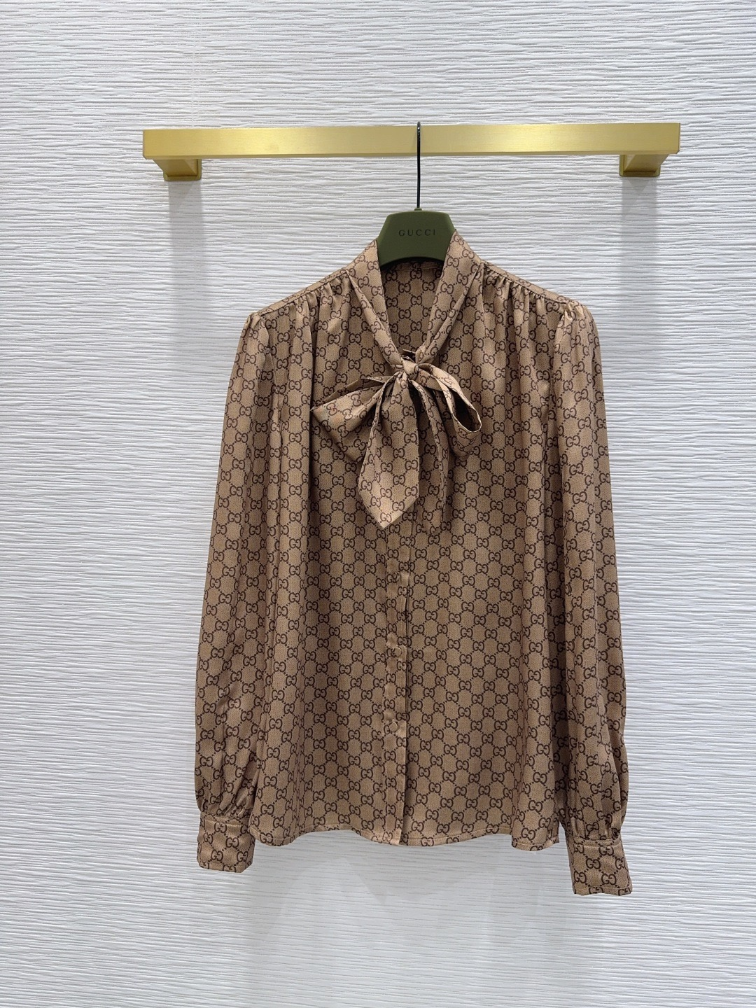 GG SS26 Printed Shirt Beige Brown Polyester