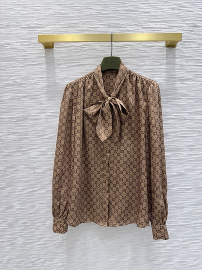 GG SS26 Printed Shirt Beige Brown Polyester