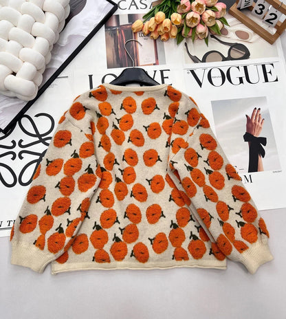 CC 26 Floral Pattern Cardigan Orange Beige Wool Cashmere 785282