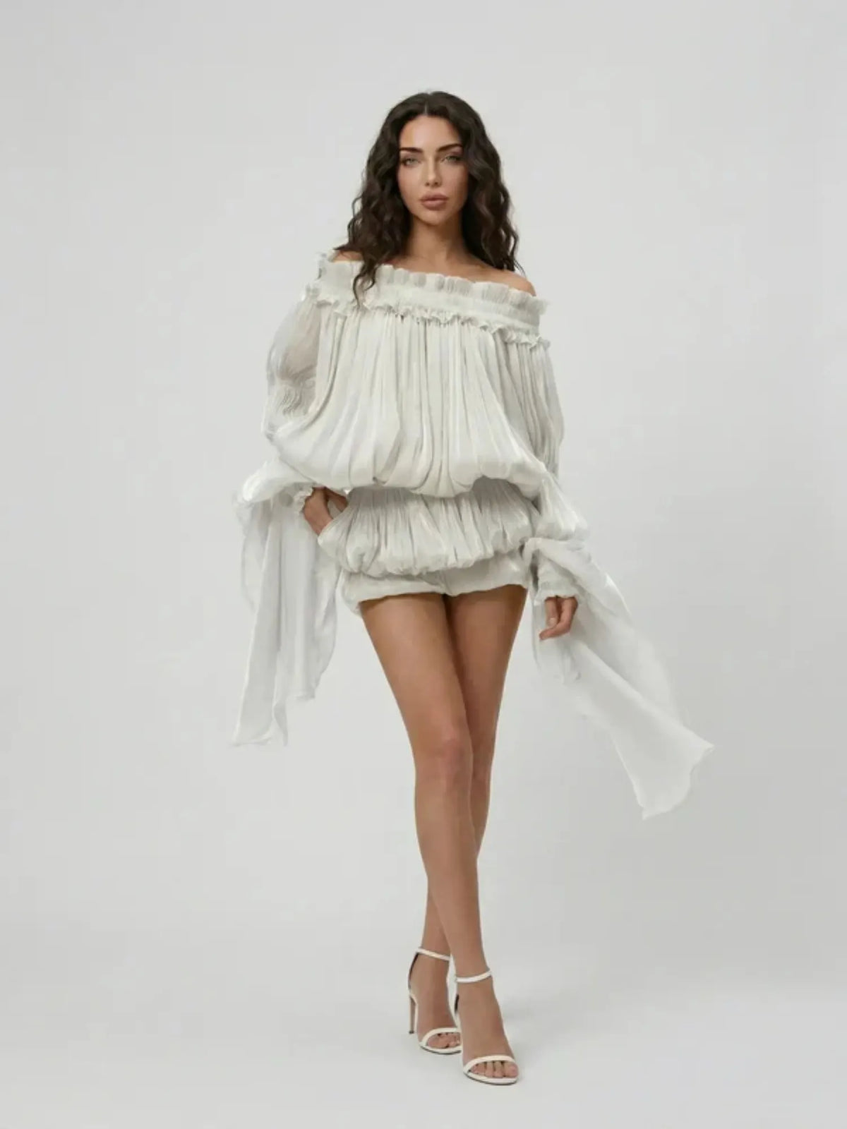 Lunara Off Shoulder Draped Mini Dress