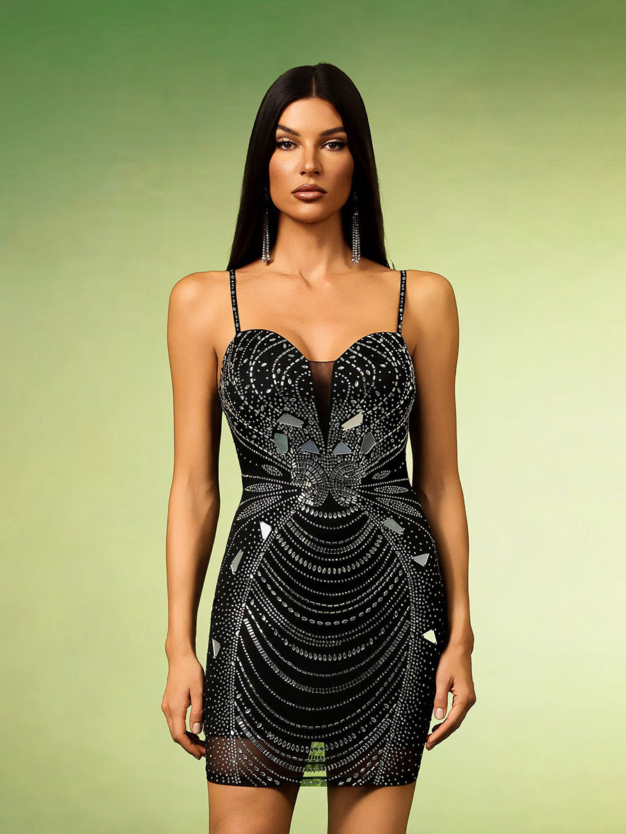 Elowen V-Neck Diamond Bandage Mini Dress
