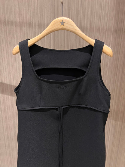 Gucci Vest Dress With Lace-up Bowknot Black Polyester Fiber