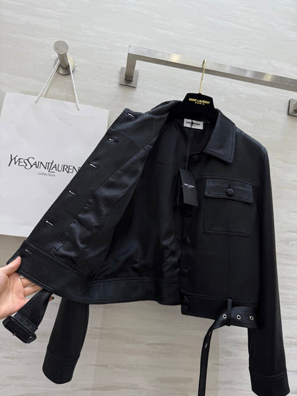 YSL 25 Cracked Pleated Jacket Black Acetate