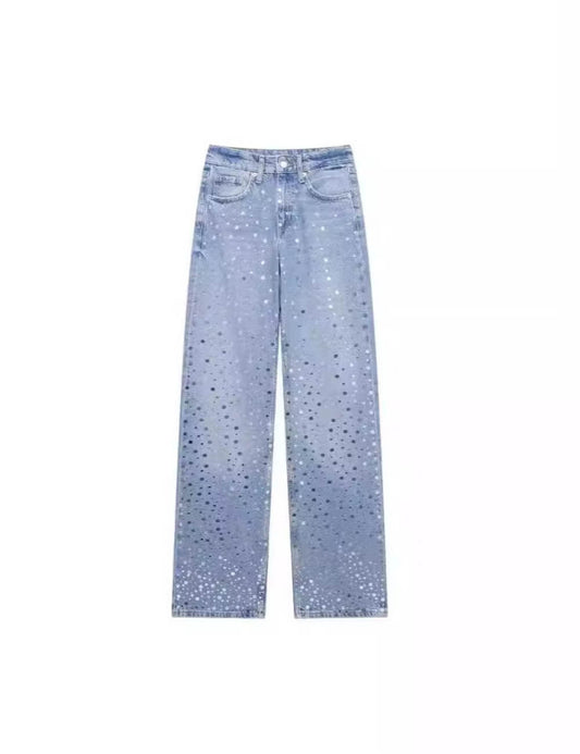 Versatile Sequin Wide Leg Denim Pants