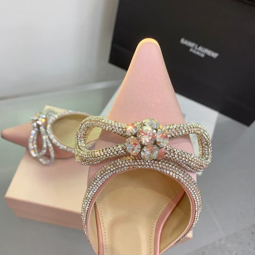 Mach & Mach Rhinestone Double Bow 65mm Sandals Pink Silk