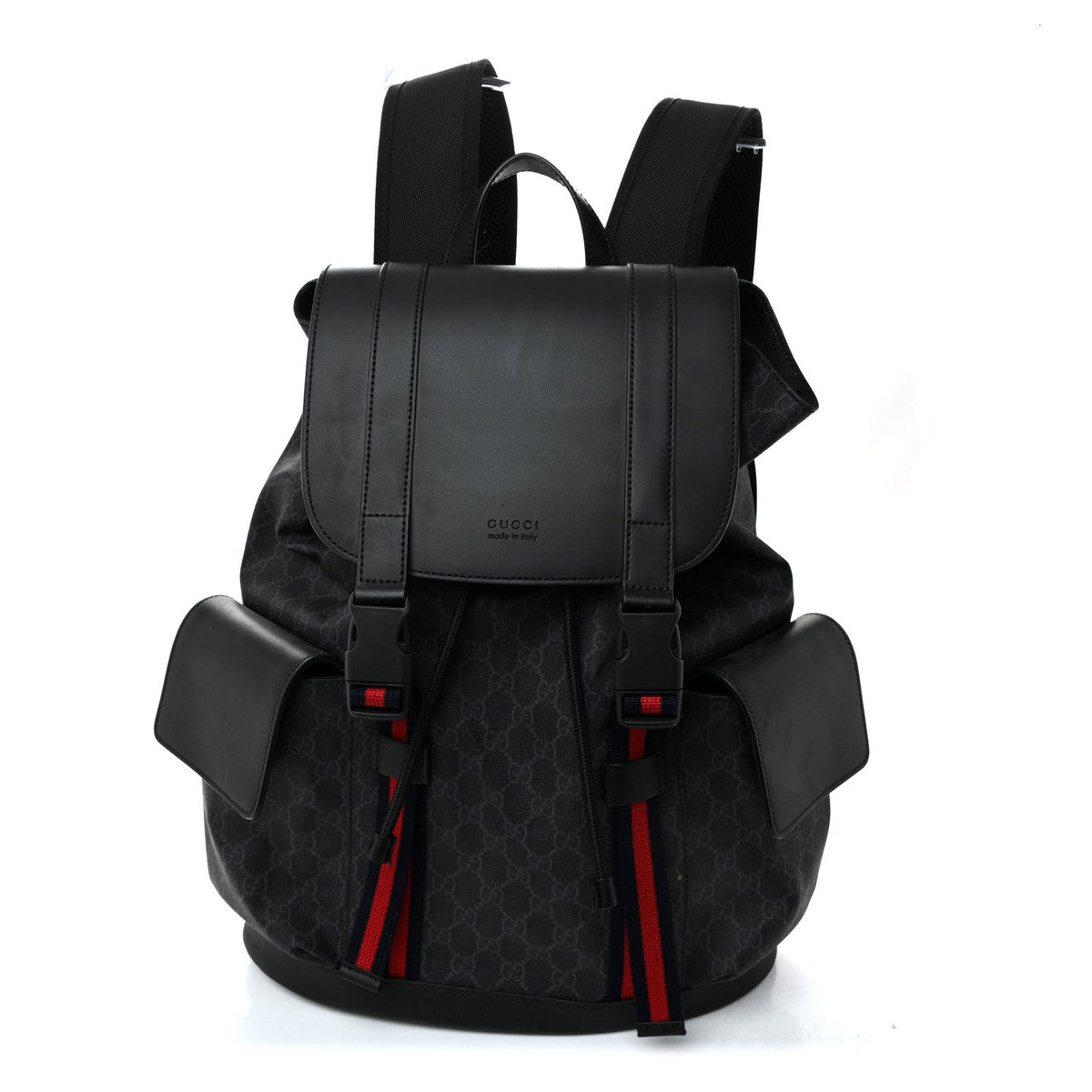 Soft GG Supreme Monogram Calfskin Web Double Buckle Backpack Black