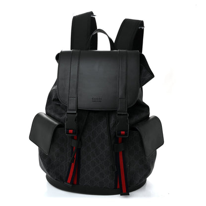 Soft GG Supreme Monogram Calfskin Web Double Buckle Backpack Black